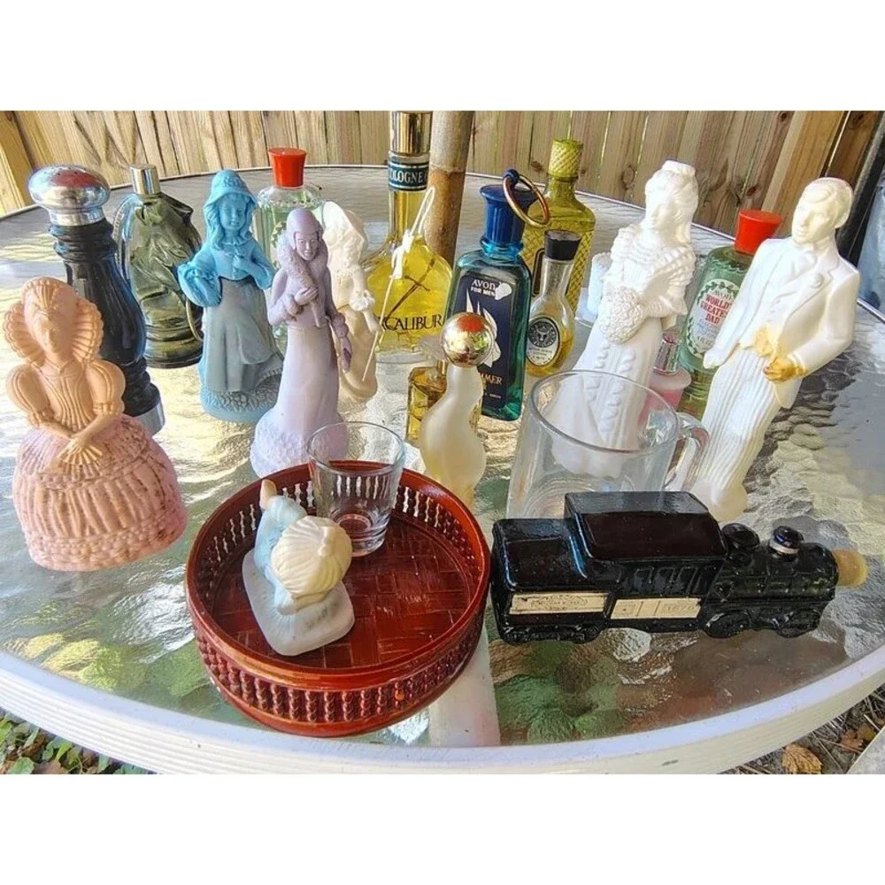 Avon Vintage 1970s Multicolor Glass Novelty Bottle Lot Bride Groom Stopper